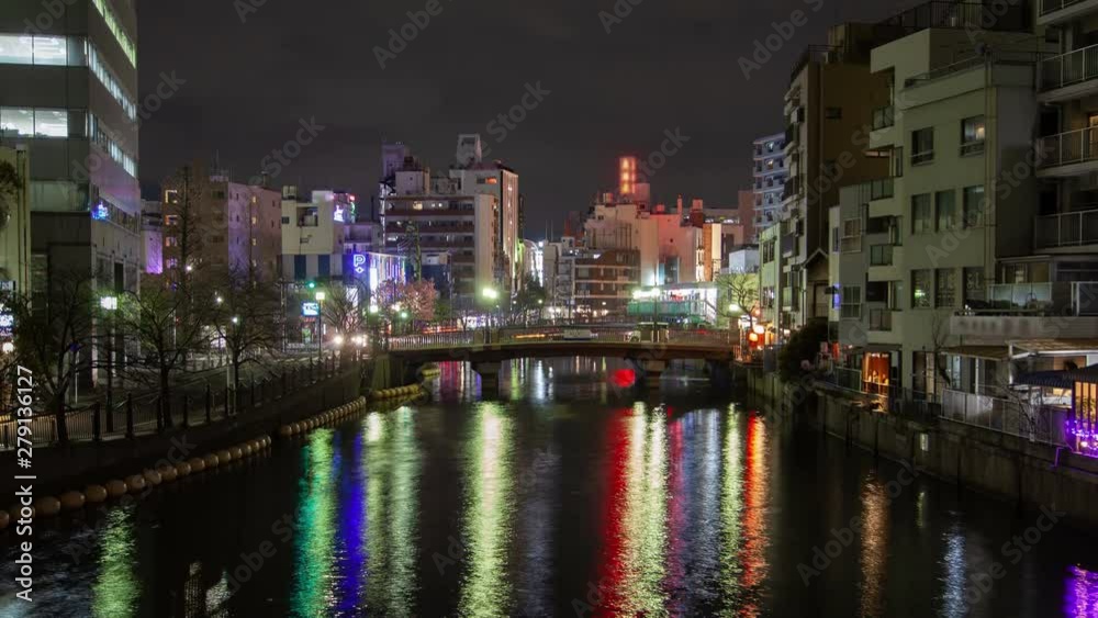 Tokyo Night river cityscape with bridge Japan time lapse Tokyo Night river cityscape with bridge Japan time lapse