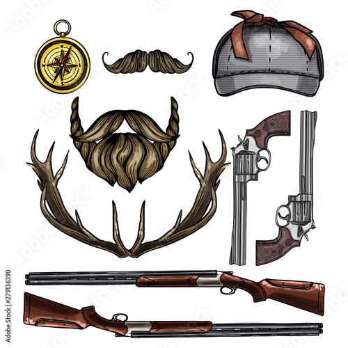 Hand drawn sketch, color attributes of hunter
