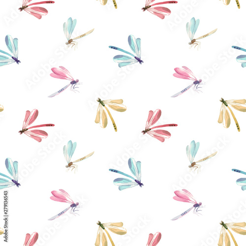 Watercolor dragonfly vector pattern