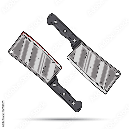 Kitchen knife, cartoon backsword. Vector illustration isolated on white background.