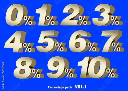 Percentage numbers VOL.1 Gold metallic finish with removable background.