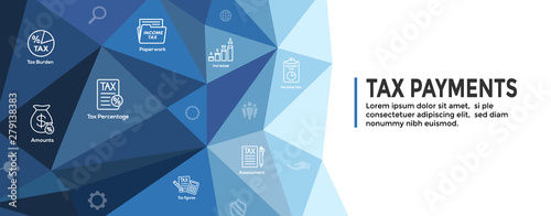 Tax concept - percentage paid, icon and income idea. Flat vector outline illustration Web Header Banner