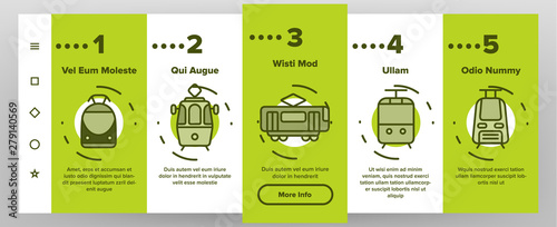 Tramway, Urban Transport Onboarding Mobile App Page Screen. Tramway, Eco-Friendly Vehicle Linear Illustrations. Funicular, Cable Wagon, Subway Passenger Transportation.
