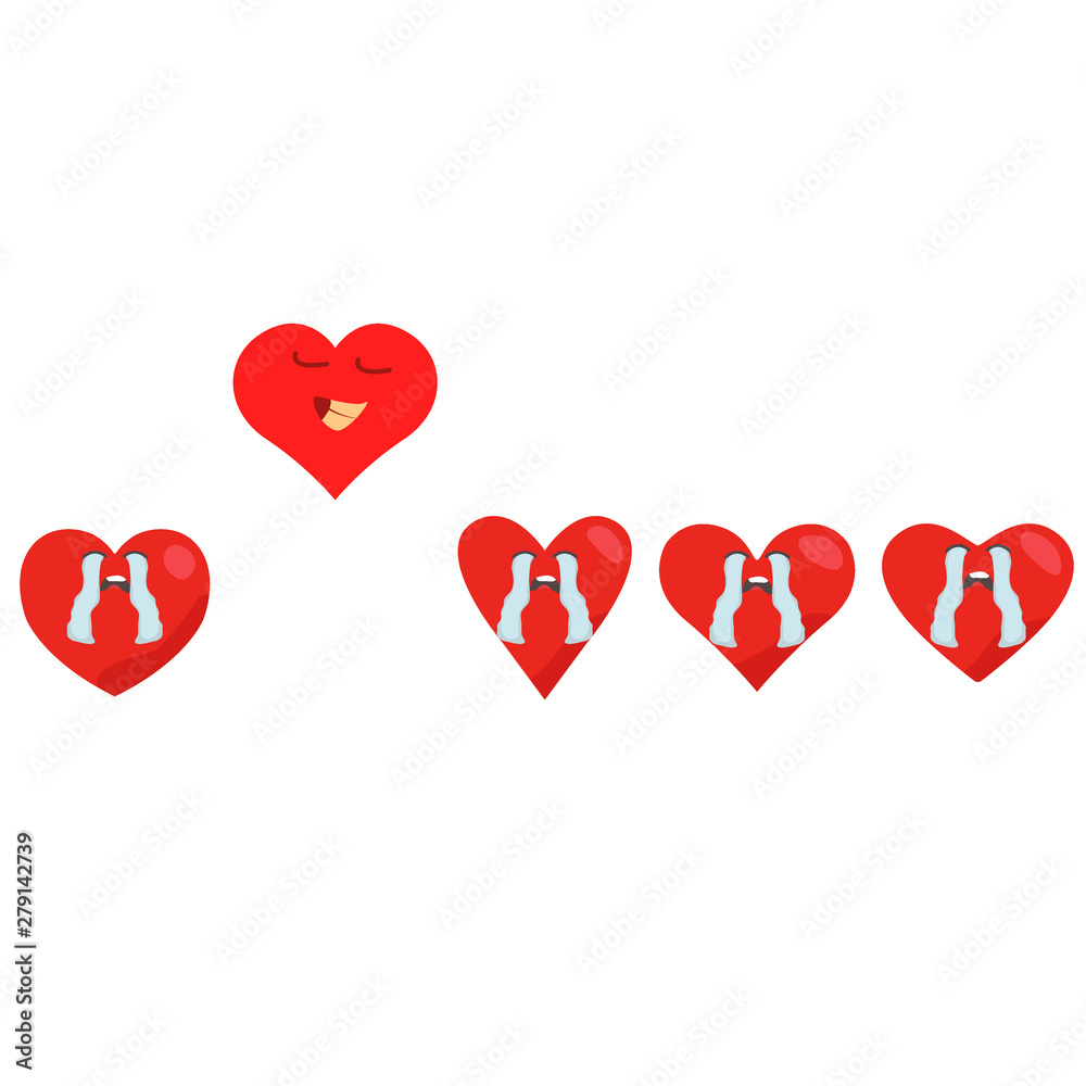 Red hearts set Happy air fly from group on white background