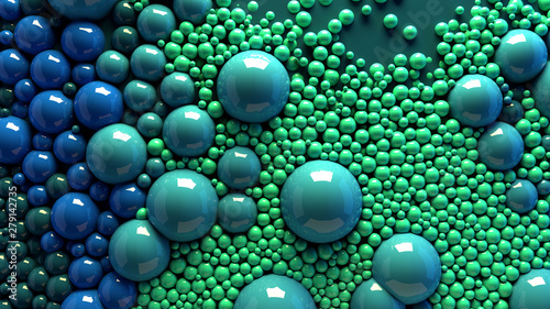 4k 3d animation of spheres and balls colorful rainbow in a organic motion background. Top view of bubbles colorful paint 