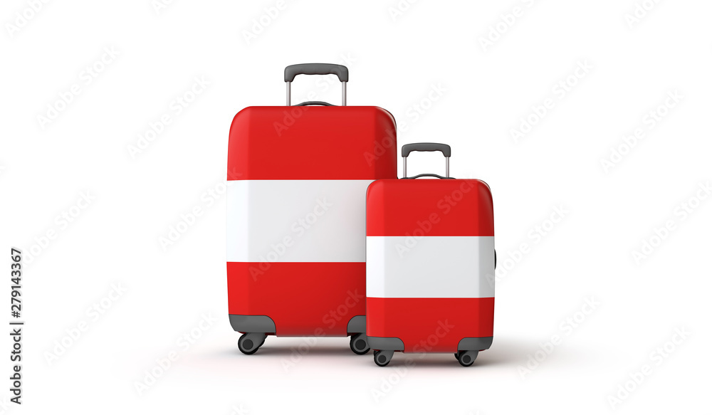 Austria flag holiday destination travel suitcases isolated on white. 3D Render Austria flag holiday destination travel suitcases isolated on white. 3D Render