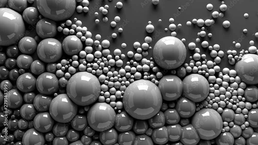 4k 3d animation of spheres and balls in a organic motion background. Top view of bubbles paint 
