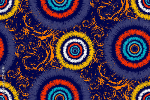 Seamless geometric folklore ornament with diamonds. Tribal ethnic vector texture. Talavera pattern in blue and white colors. Elegant vintage Wallpaper stylized ceramics. Folk print in Bohemian style. 