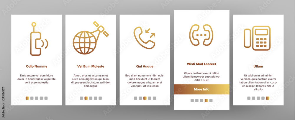 Global Telephony System Linear Vector Onboarding Mobile App Page Screen. Telephony, Mobile Technology Thin Line Contour Symbols Pack. Worldwide Connection Pictograms Collection. Illustrations