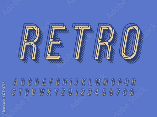 Retro font and alphabet. Stock vector illustration