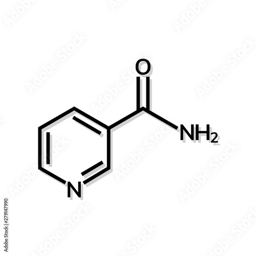 Nicotinamide chemical formula on white background
