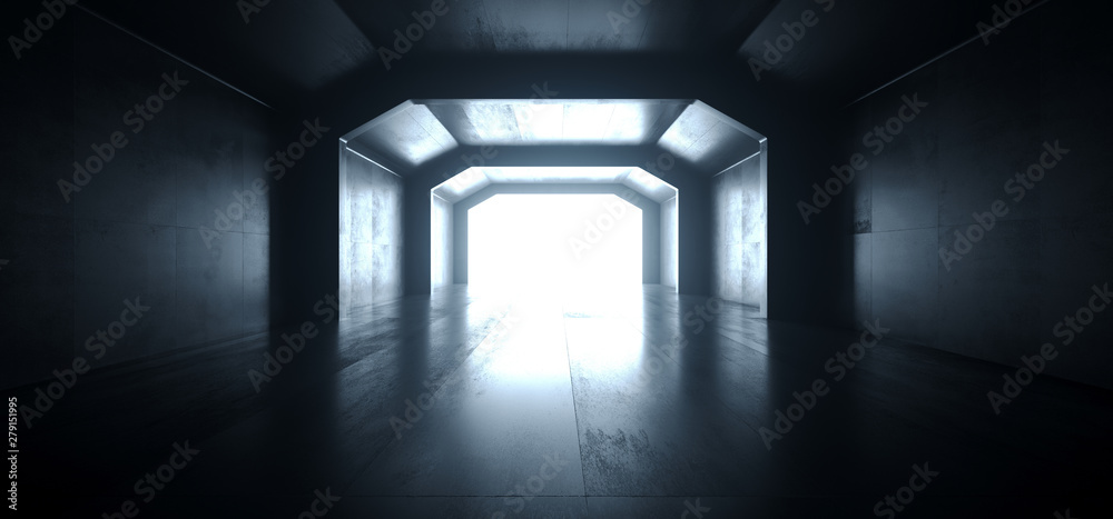 Futuristic Sci Fi Elegant Graphic Background Dark Reflective Grunge Concrete Alien Spaceship Tunnel Corridor Hall Room Gallery Garage Lights Glowing Virtual 3D Rendering