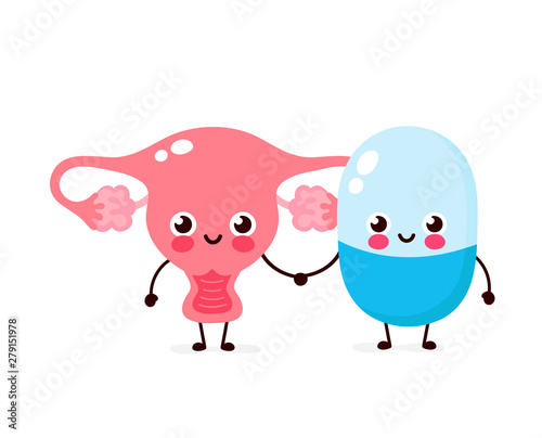 Cute strong happy smiling pill and uterus