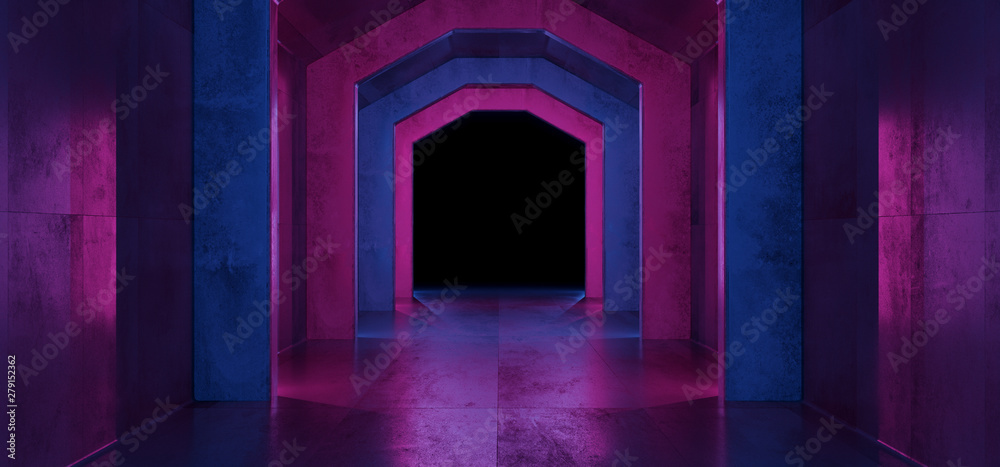 Sci Fi Futuristic Neon Purple Blue Lights Glowing Lasers Tunnel Room Underground Spaceship Dark Empty Grunge Concrete Reflective Virtual Reality Graphic Background 3D Rendering Sci Fi Futuristic Neon Purple Blue Lights Glowing Lasers Tunnel Room Underground Spaceship Dark Empty Grunge Concrete Reflective Virtual Reality Graphic Background 3D Rendering