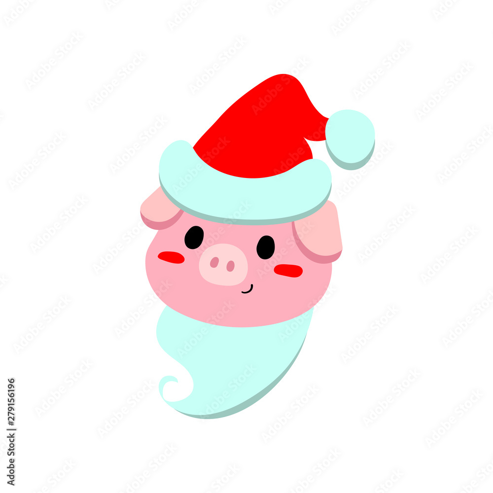Flat illustration, New Year pig. Flat illustration, New Year pig.