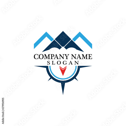 Free Download Mountain adventure logo design. Compass icon symbol - GFXLoad