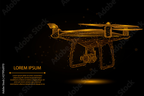 Abstract mash line and point Quadrocopter. Vector business illustration. Polygonal low poly 3D flying drone