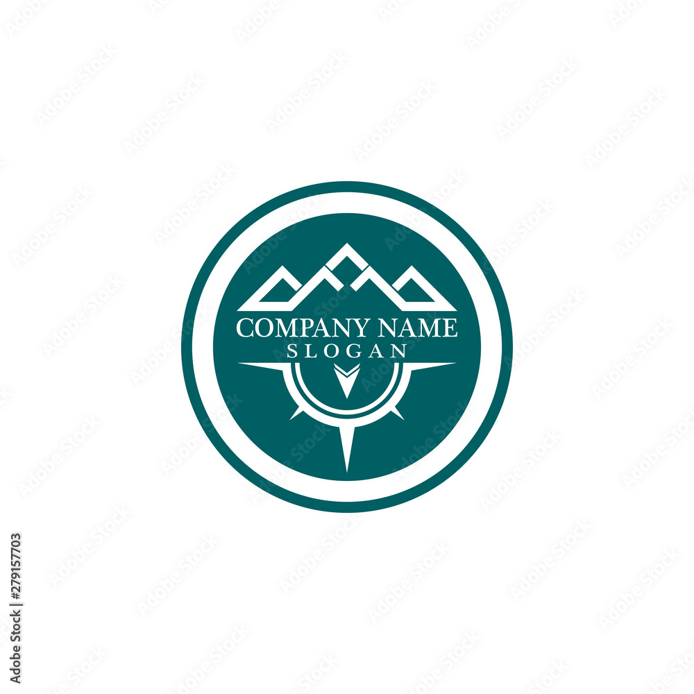 Mountain adventure logo design. Compass icon symbol