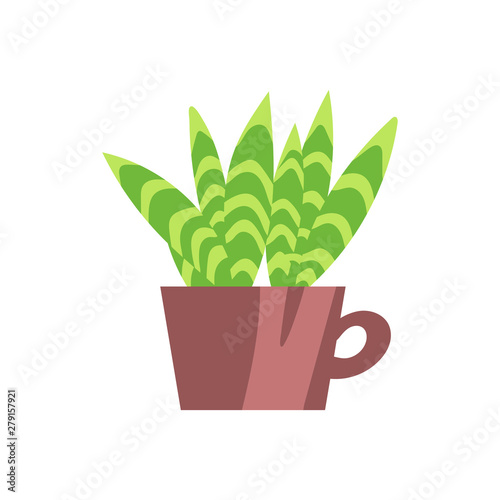 Vector illustration, isolated potted plant, flat style. Can be used as interior element, applicable for bright home decorations leaflets, hygge illustrations etc.