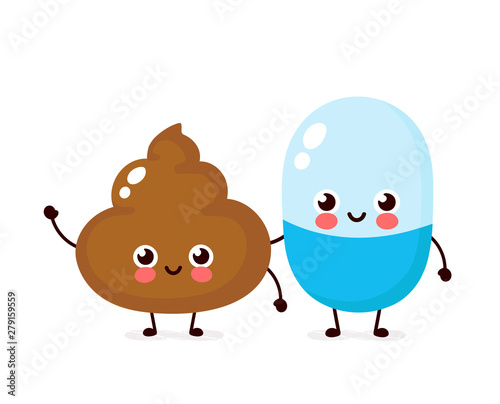 Cute happy smiling pill and poop 