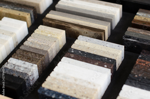 a set of samples of acrylic artificial stone for kitchen