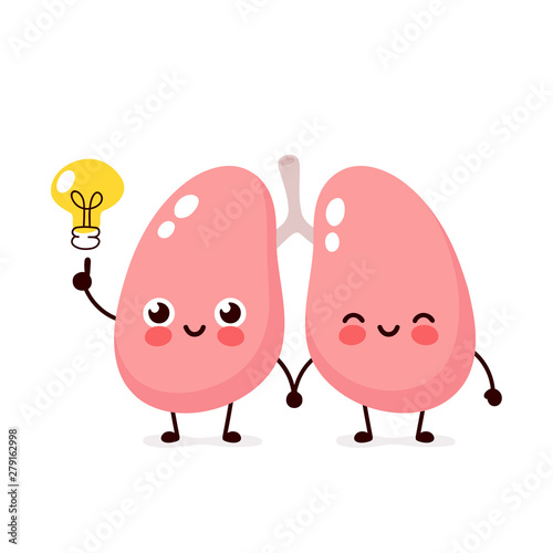 Happy cute lungs with lightbulb character