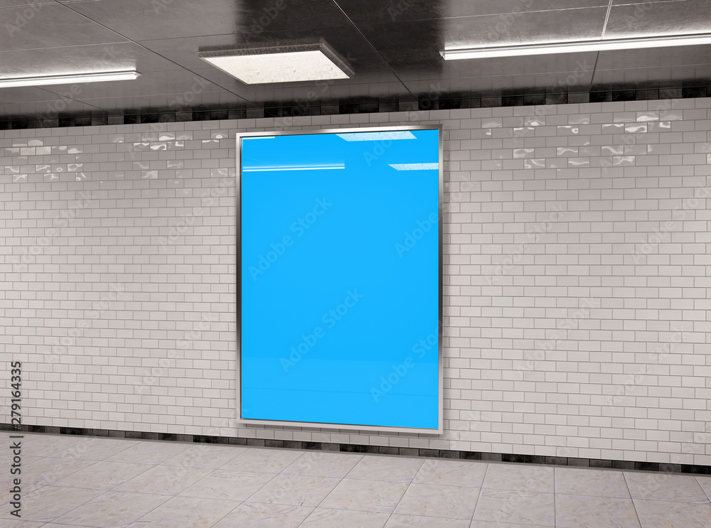 Vertical underground billboard frame Mockup 3D rendering Vertical underground billboard frame Mockup 3D rendering