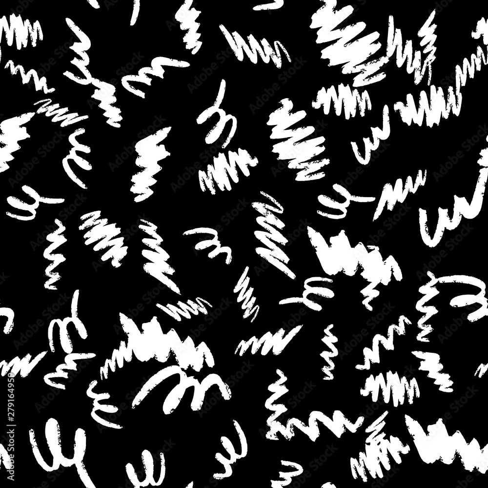 Fototapeta premium Hand drawn brush strokes seamless pattern on black background.