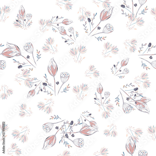 lotus flower seamless pattern trendy style with texture tablet painting Surface pattern design