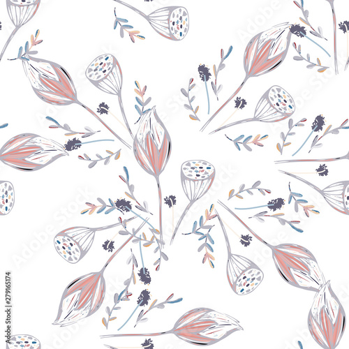 lotus flower seamless pattern trendy style with texture tablet painting Surface pattern design