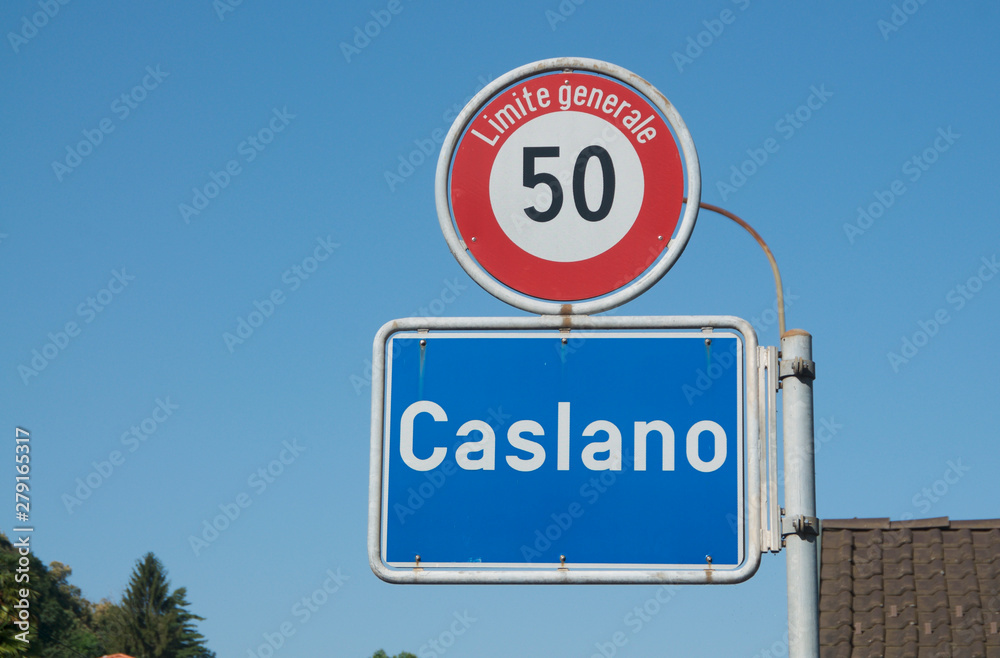 Caslano road sign with 50km speed limit