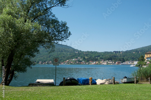 Beautiful view of Ponte Tresa Bay on the Ceresio Lake in Caslano  Switzerland