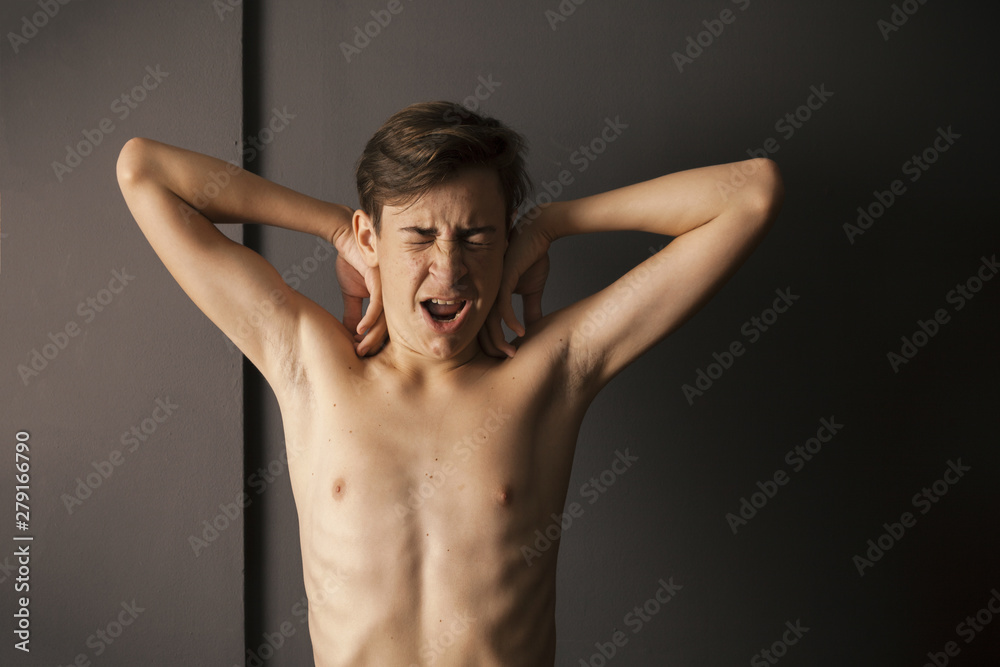 portrait of young boy with acne problems portrait of young boy with acne problems