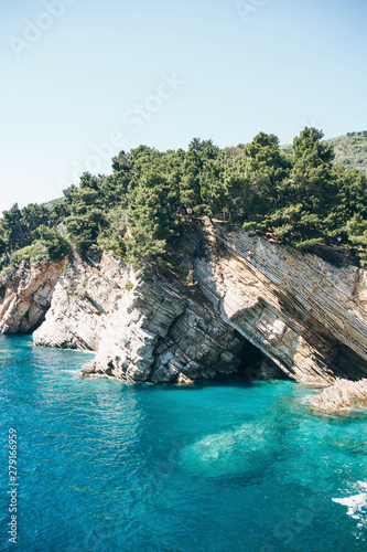 Beautiful view of the natural landscape with the sea and cliffs in Montenegro near Petrovac.