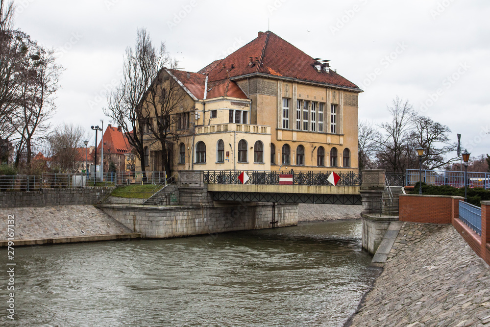 Fototapeta premium Beautiful historic building on the banks of the Oder River in Wroclaw. Poland