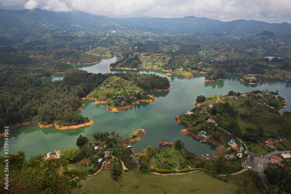 Fototapeta premium View from the summit of Stone of El Penol near Guatape in Colombia