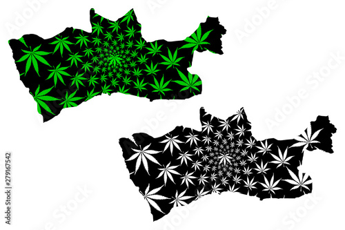 Mardin (Provinces of the Republic of Turkey) map is designed cannabis leaf green and black, Mardin ili map made of marijuana (marihuana,THC) foliage,....