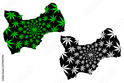 Mus (Provinces of the Republic of Turkey) map is designed cannabis leaf green and black, Muş ili map made of marijuana (marihuana,THC) foliage,....