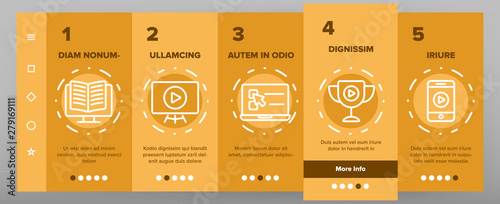Webinar, Online Education Vector Onboarding Mobile App Page Screen. Webinar, Conference, Distance Learning Outline Symbols Pack. Internet Courses, Lessons. E-Learning, Digital Library Illustrations