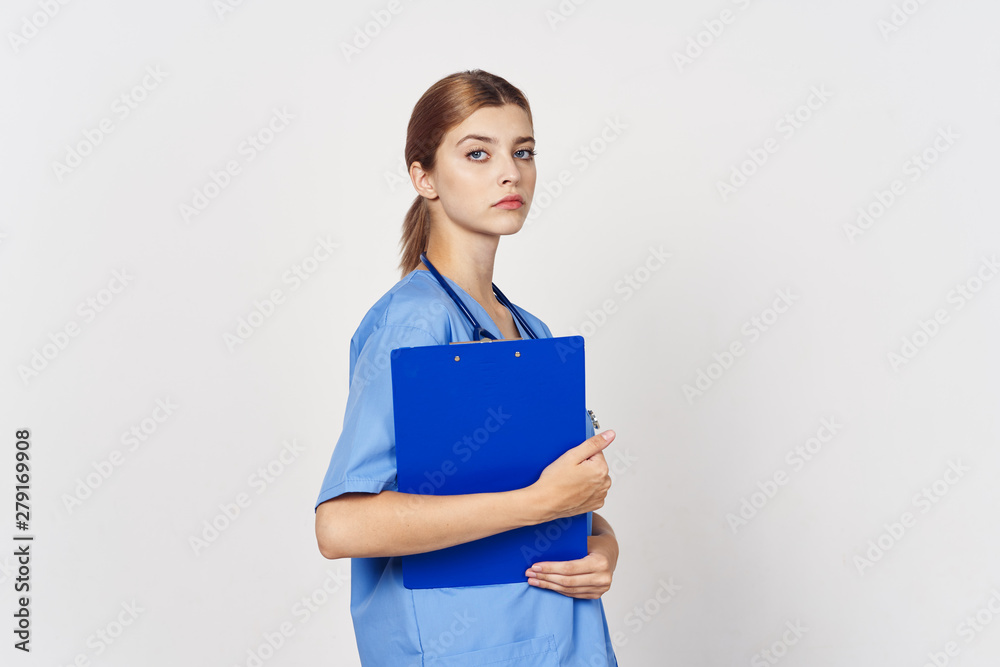 young woman with folder isolated on white young woman with folder isolated on white