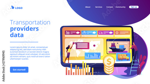Logistics industry and freight profit analyzing. Supply chain analytics, transportation providers data, transportation costs optimization concept. Website homepage landing web page template.