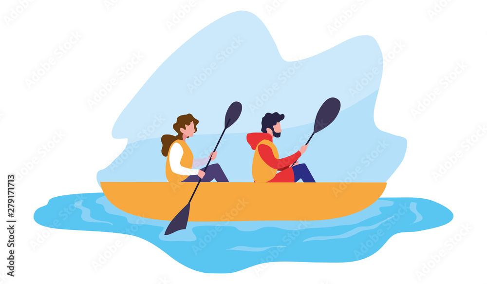 man and woman rowing a boat