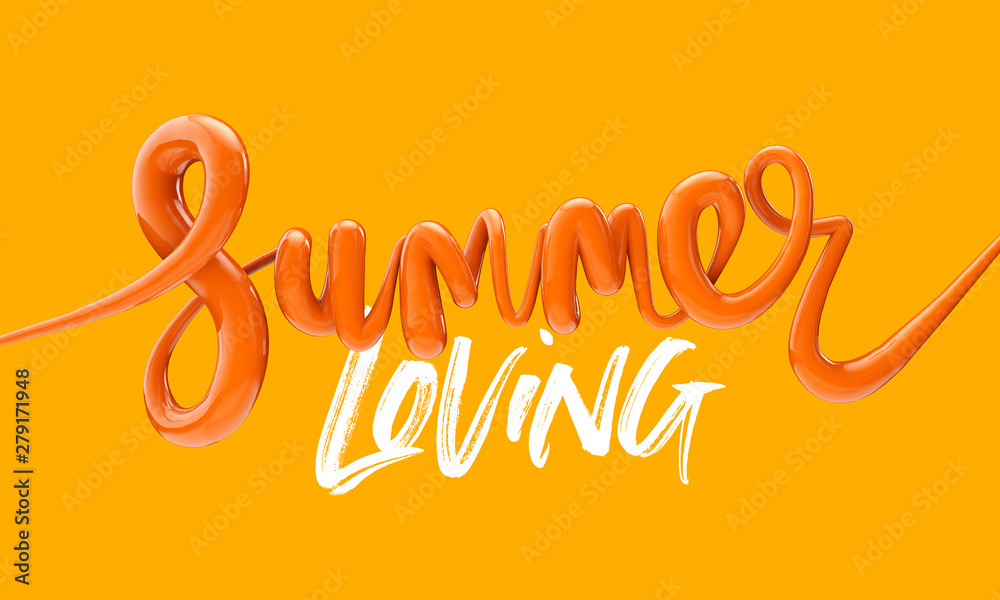 Summer bright bubble script typography background 3D Render