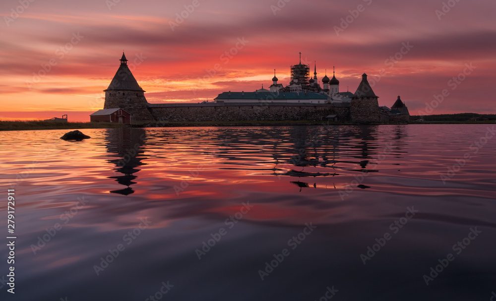 Solovetsky Archipelago,North Athos, Group Of Islands At Onega Bay.Solovetsky Islands, Pearl Of White Sea,One Of The Sights Of Russia. Solovetsky Spaso-Preobrazhensky Monastery Or Solovki Kremlin.
