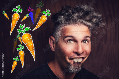 man with rabbit teeth loves carrots photo