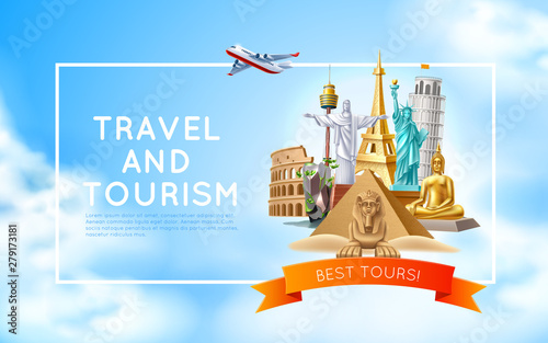 Vector Travelling and tourism poster design 3d