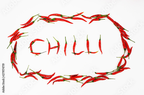 layout of red chili pepper on white background 