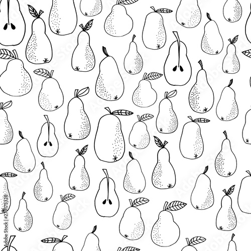 Pears vector seamless pattern. Hand drawn pen.