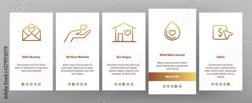 Volunteers, Charity Vector Onboarding Mobile App Page Screen. Volunteering, Charitable Organizations Logo Linear Pictograms. Donations, Humanitarian Aid, Peace-Keeping Missions Illustrations