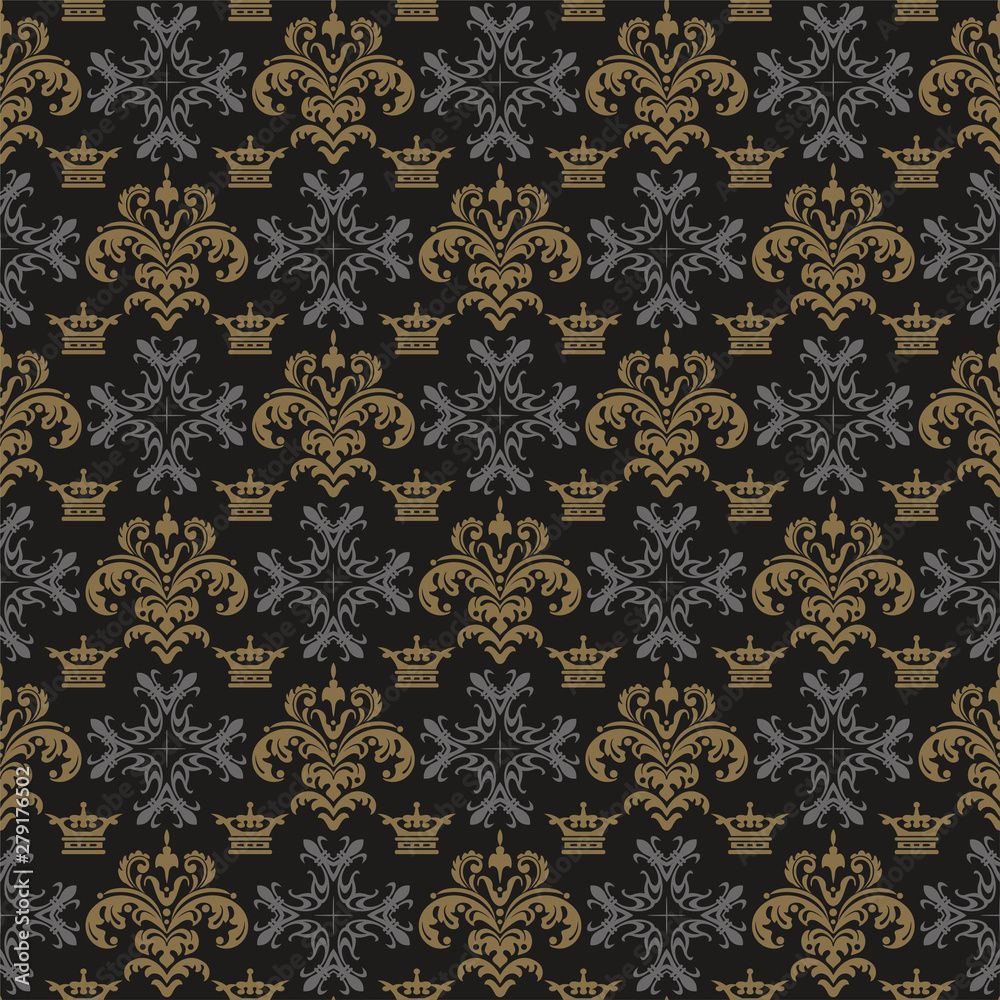 Vintage, retro, dark background pattern in royal style. Wallpaper textures - seamless patterns for your design. Vector graphics